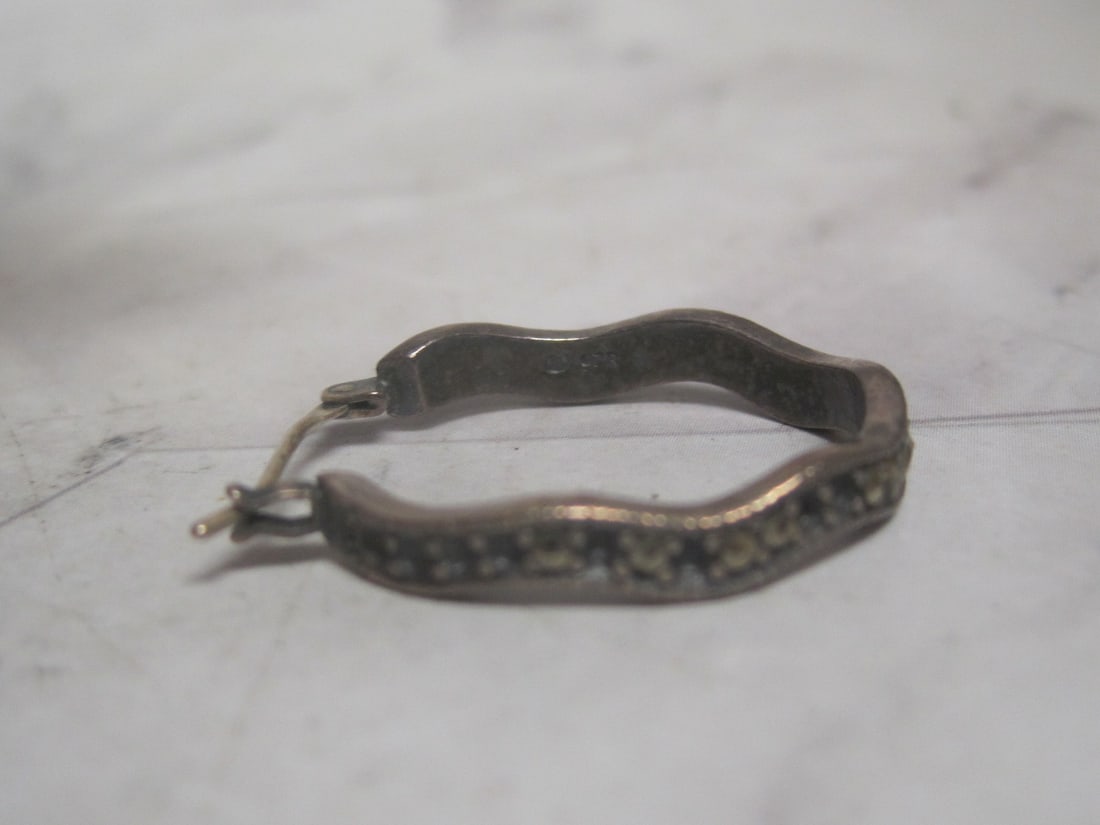 Sterling Silver Marcasite Hoop Earrings - 3