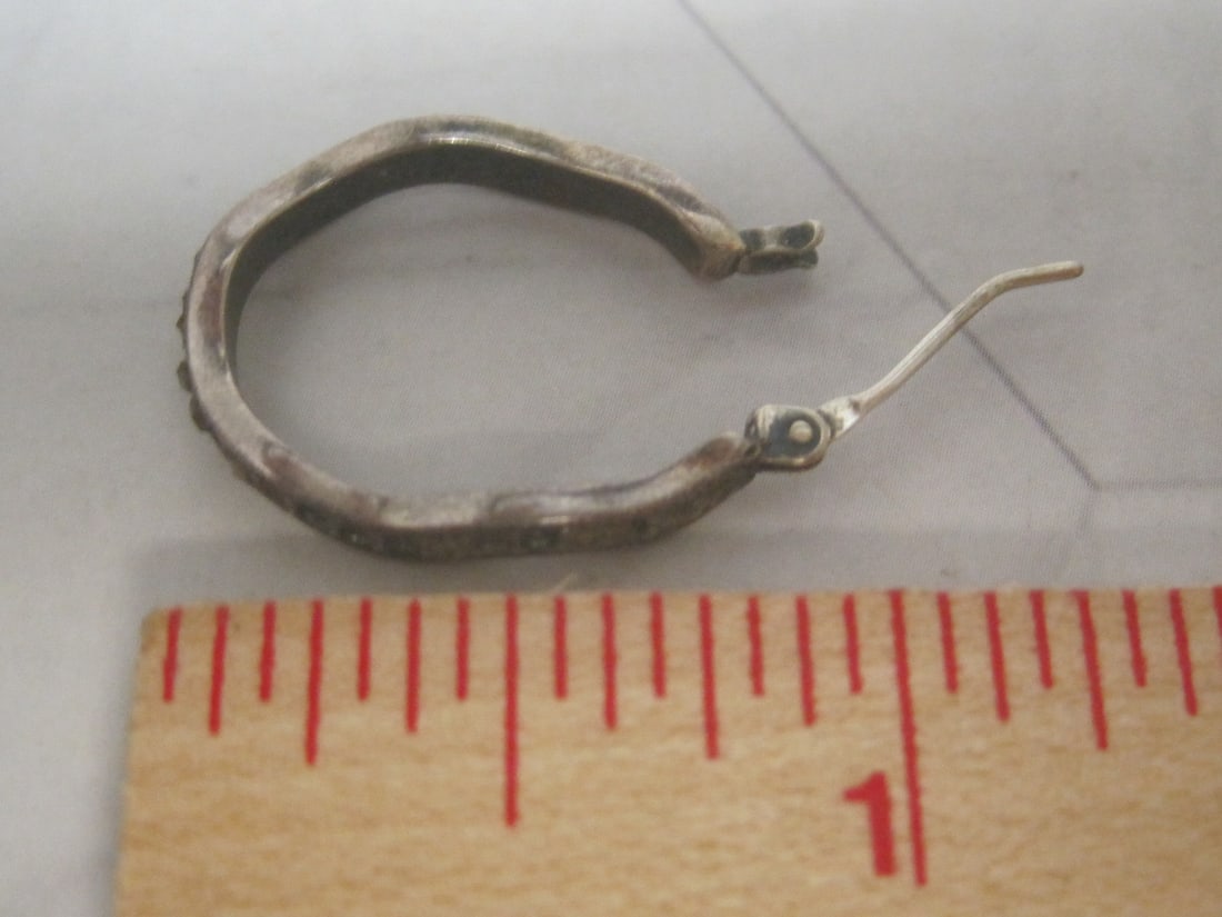 Sterling Silver Marcasite Hoop Earrings - 4