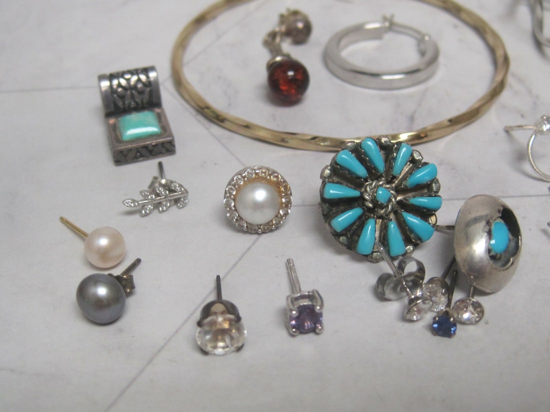 Large Lot of Sterling Silver Single Earrings - 2
