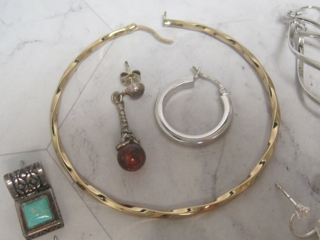Large Lot of Sterling Silver Single Earrings - 3
