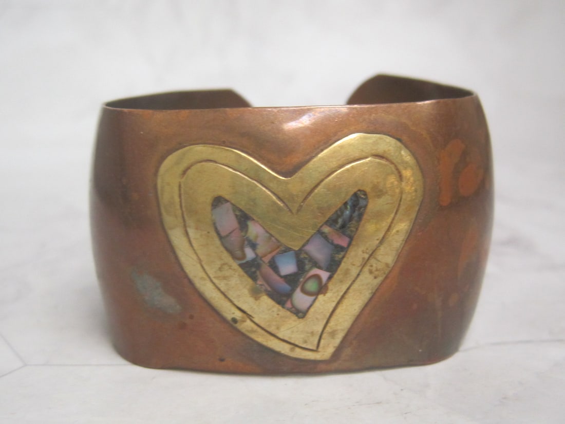 Bronze, Brass, & Mother of Pearl Cuff Bracelet: Adjustable