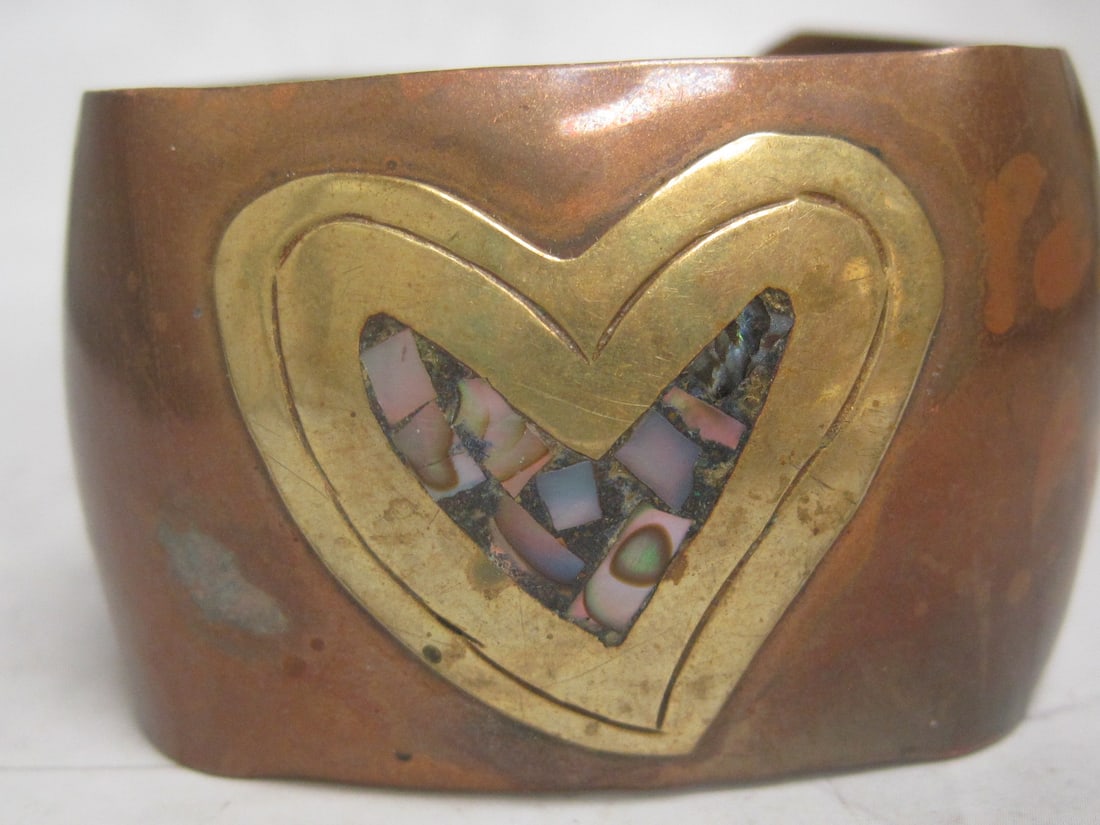 Bronze, Brass, & Mother of Pearl Cuff Bracelet - 2