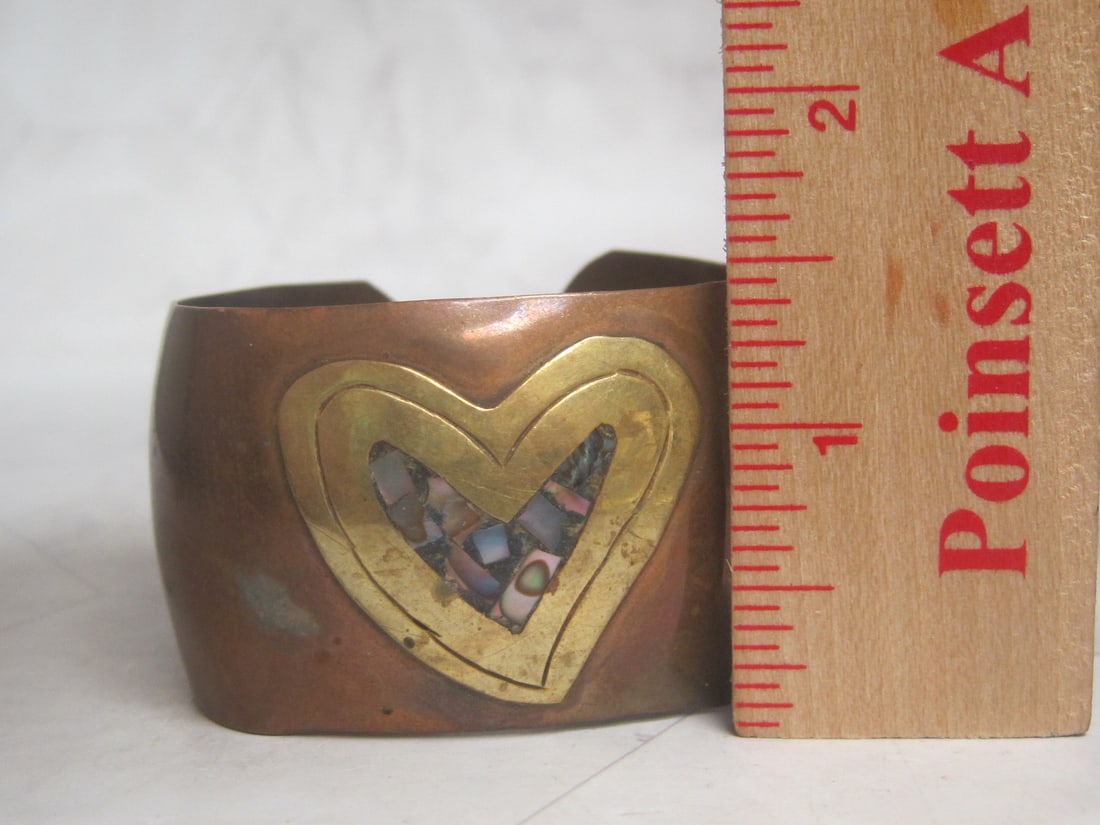 Bronze, Brass, & Mother of Pearl Cuff Bracelet - 4