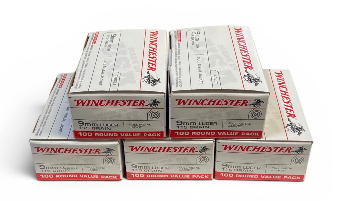 NIB 500rds. of 9mm 115gr. FMJ Winchester Ammunition: See photo(s)