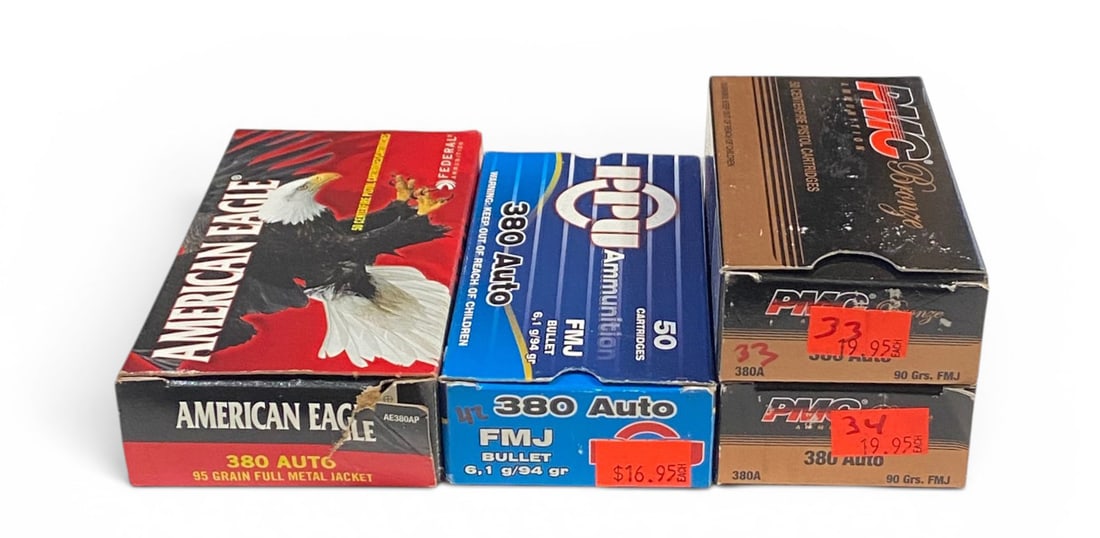 167rds. of .380 AUTO FMJ Ammunition: One box of PMC has 7rds. PPU. See photos