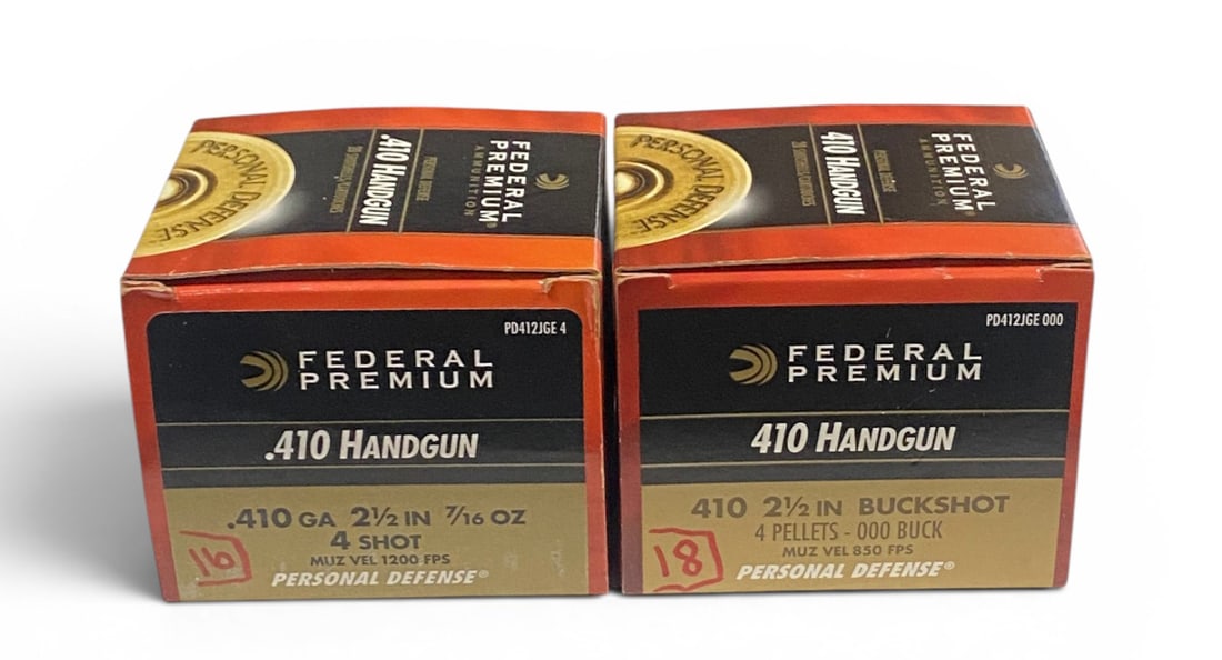 34rds. of .410 Handgun 2.5” 4-Shot Federal Premium Personal Defense Ammunition: See photo(s)