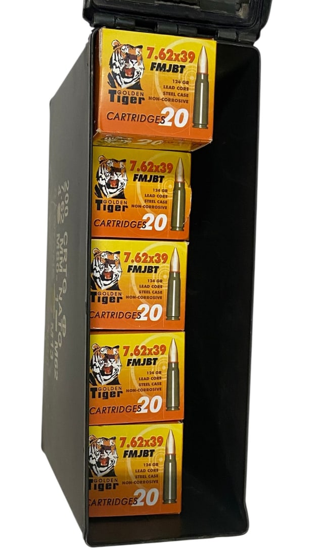 NIB 320rds. of 7.62x39 FMJBT 124gr. Lead Core Steel Case Golden Tiger Ammunition in Ammo Can - 2