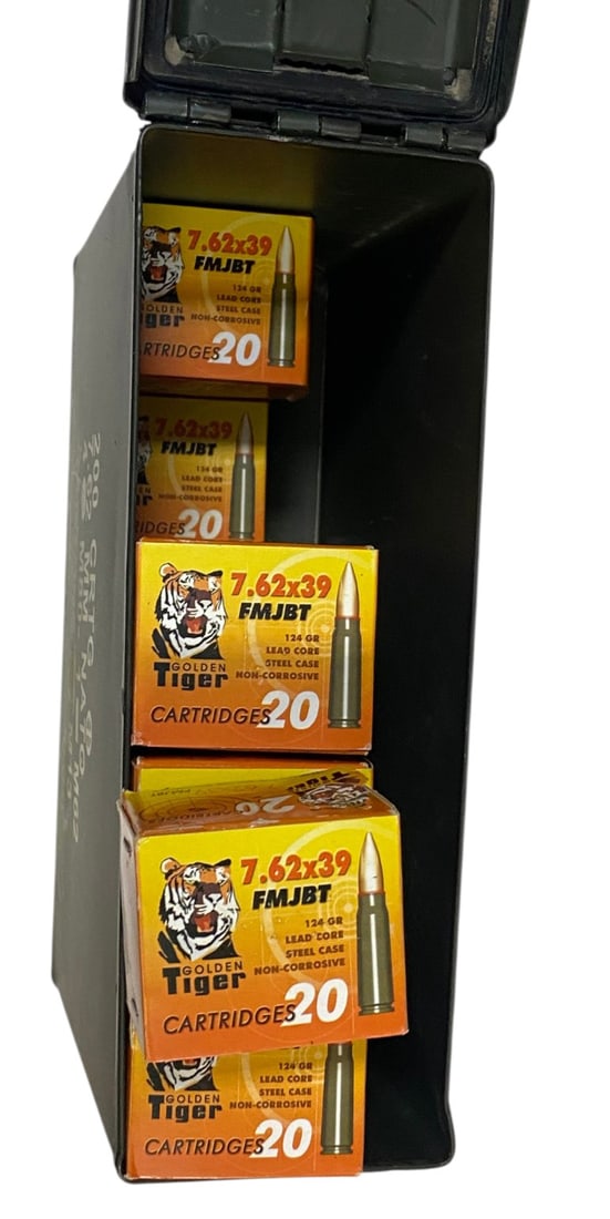NIB 320rds. of 7.62x39 FMJBT 124gr. Lead Core Steel Case Golden Tiger Ammunition in Ammo Can - 3