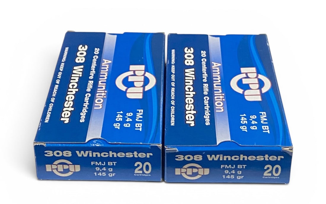 NIB 40rds. of .308 WIN. 145gr. FMJ BT PPU Ammunition: See photo(s)