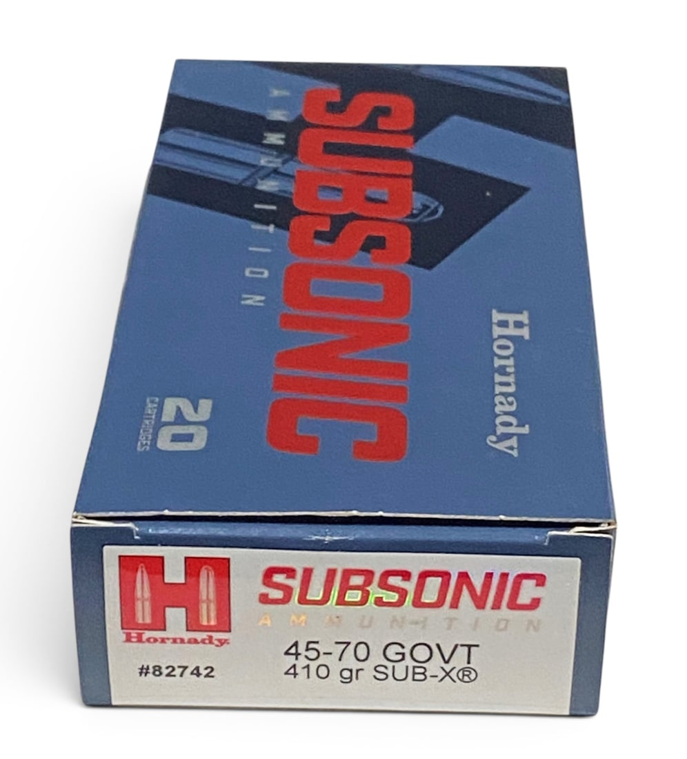 NIB 20rds. of .45-70 GOVT. 410gr. SUB-X Hornady Subsonic Ammunition: High quality, really expensive ammunition