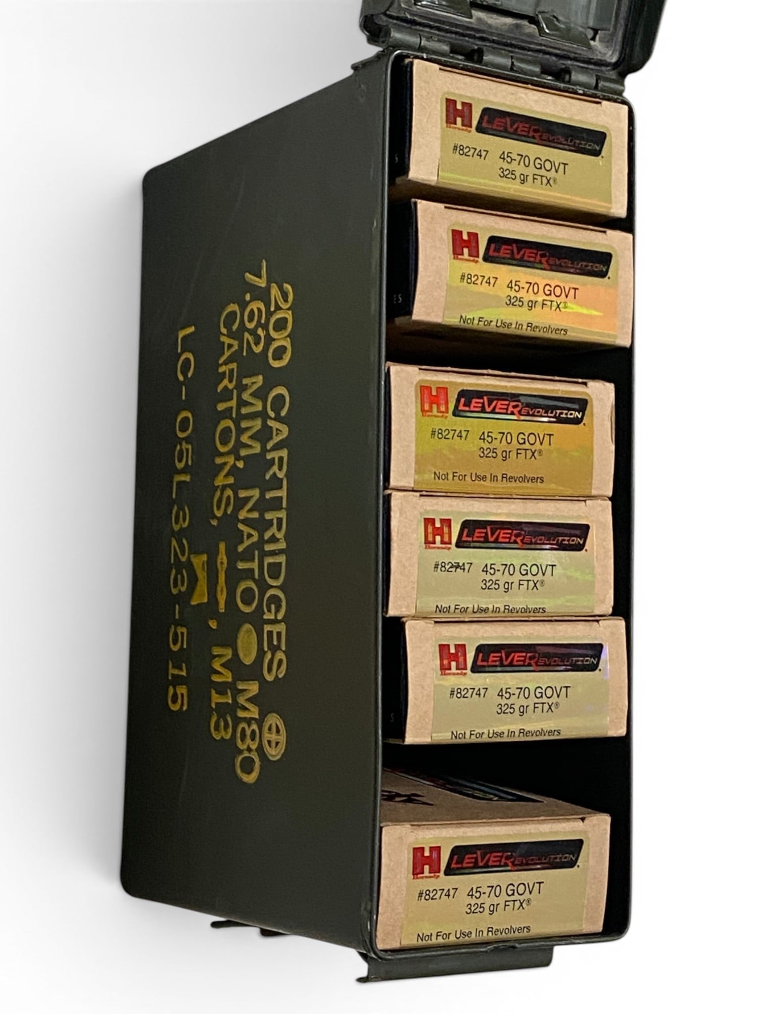WOW! NIB 120rds. of .45-70 GOVT. 325gr. FTX Hornady LeverEvolution Ammo in Can (1 of 2)