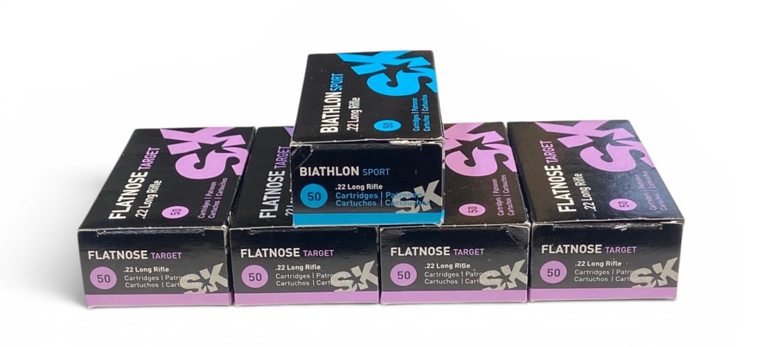 NIB 200rds. of .22 LR SK Flatnose Target and NIB 50rds. of .22 LR SK Biathlon Sport Ammunition: See photo(s)