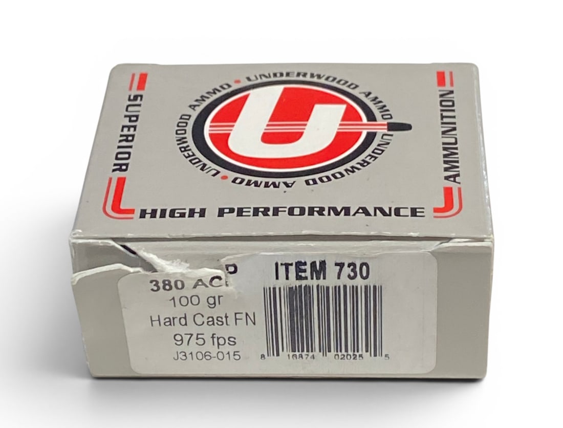 NIB 20rds. of .380 AUTO 100gr. Hard Cast FN Underwood High Performance Ammunition: See photo(s)