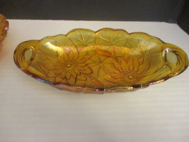 Carnival Glass Marigold, Berry Bowl and Daisy leaf dish - 2