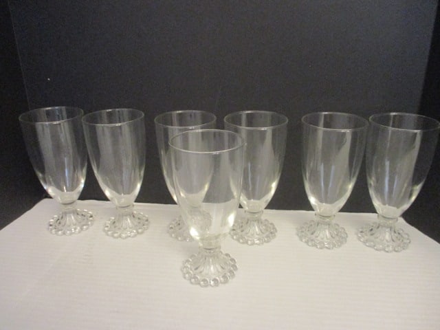 Vintage Glass Goblets Hobnail Foot; 7 pcs: 7"
