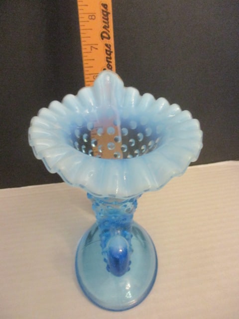 Hobnail Cornucopia Vase & Blue Ruffled - 5
