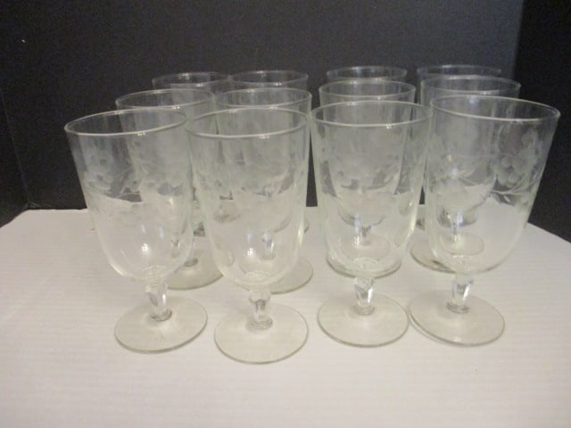 Vintage Etched Floral Stemware Goblets; 10 pcs (1 of 3)