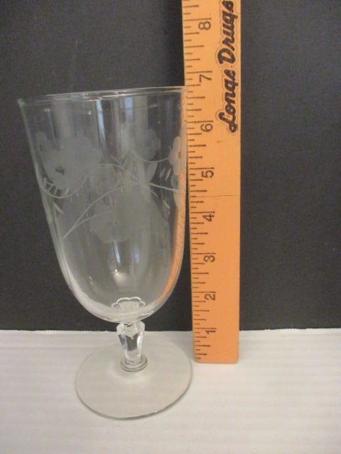 Vintage Etched Floral Stemware Goblets; 10 pcs - 3