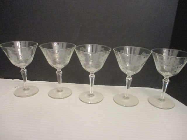 Vintage Etched Floral Champagne Glasses: Same as #16 pattern