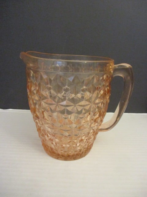 Pink Depression Pressed Glass Pitcher: .