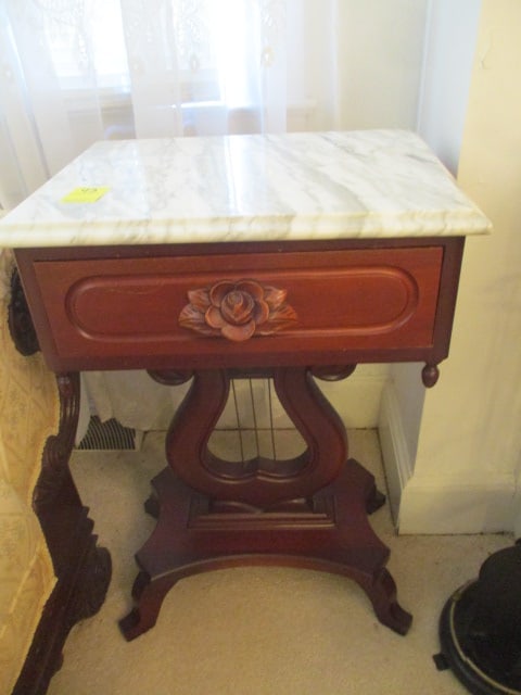 Marble Top Harp Pedestal Base End Table (1 of 4)