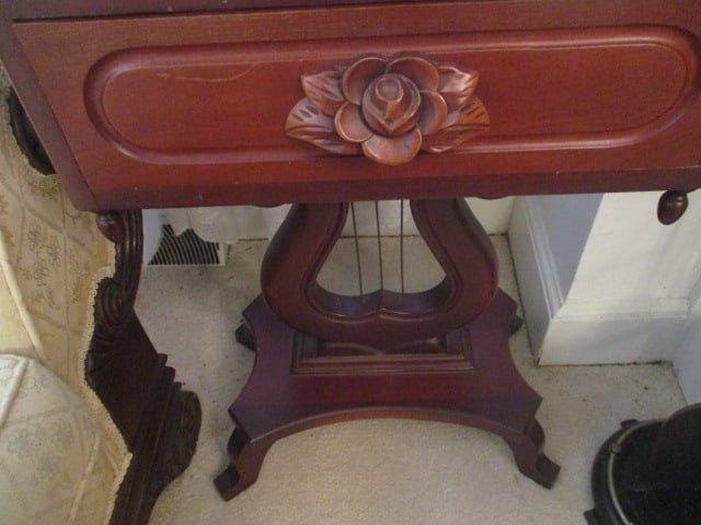Marble Top Harp Pedestal Base End Table - 2
