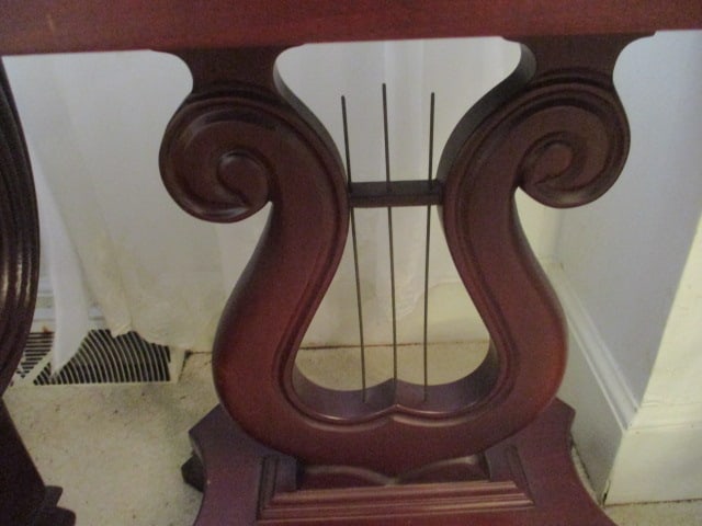 Marble Top Harp Pedestal Base End Table - 3