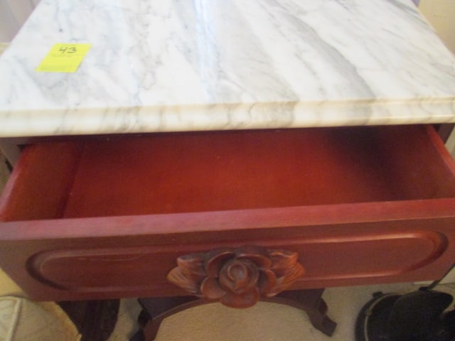Marble Top Harp Pedestal Base End Table - 4