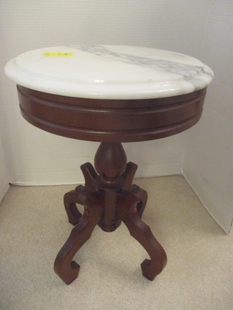 Marble Top Lamp Table: 19" tall, 14" round