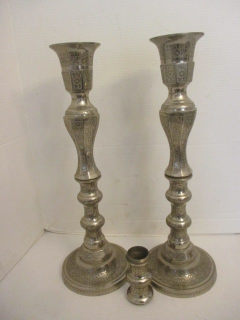 Large Engraved Metal Candle Holders: Great detail