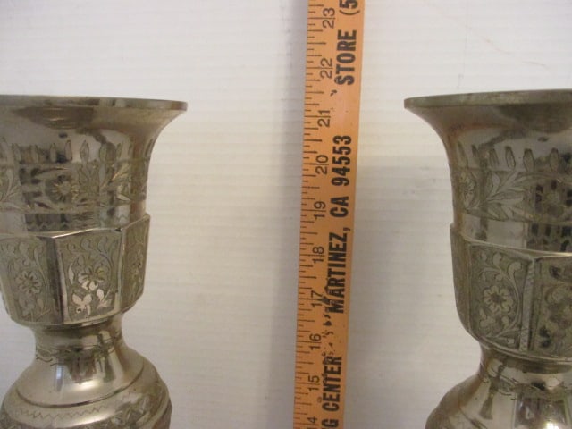 Large Engraved Metal Candle Holders - 4