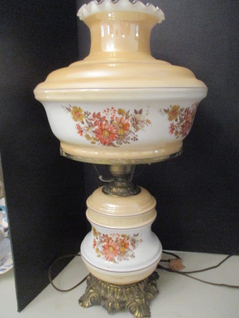 Floral Satin Glass Hurricane Lamp (1 of 4)