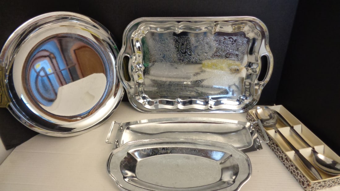 Metal Trays & Serving Spoons: .