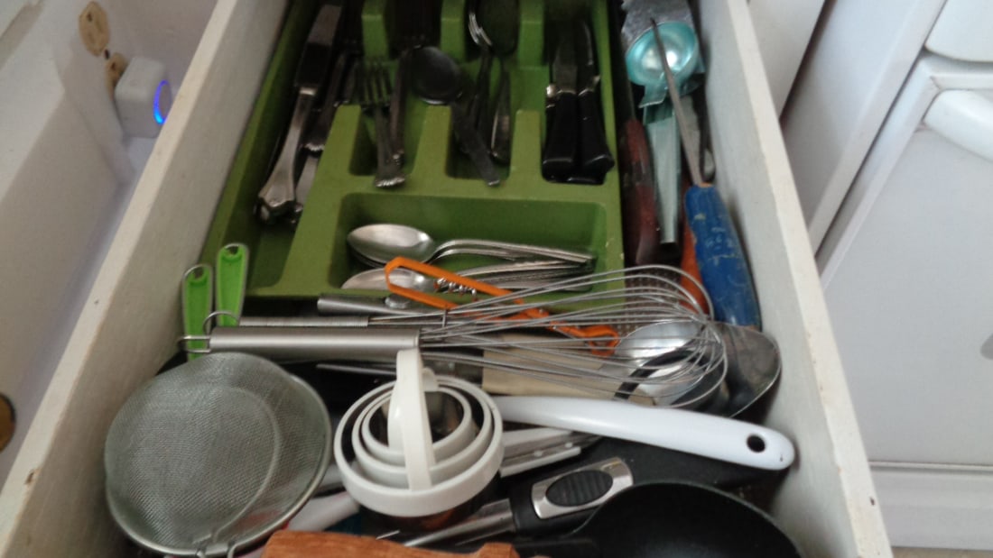Drawer of Miscellaneous Silverware & Utensils: .