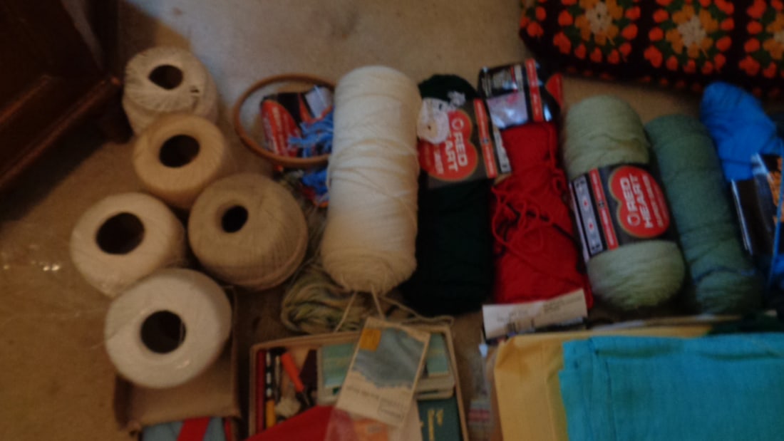 Sewing Items & Crochet Blanket - 2