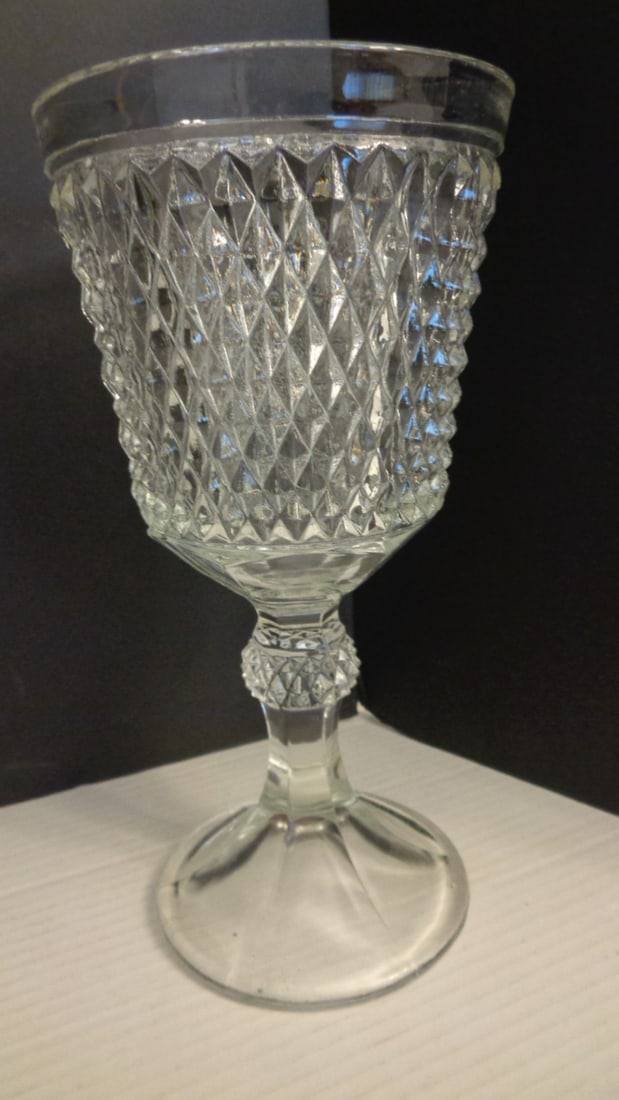 Pressed Glass Pedestal Candy Dish with Lid Diamond Point - 2