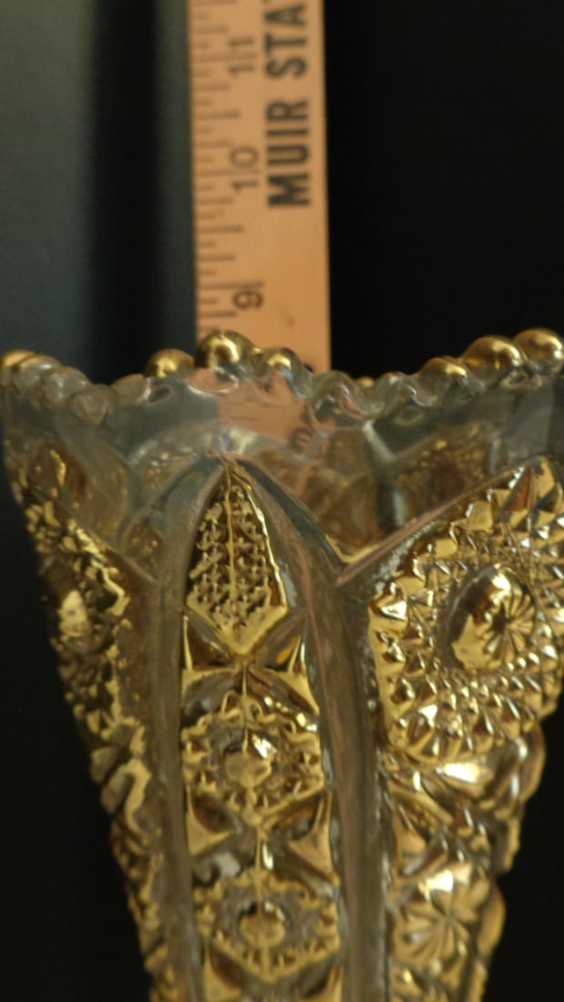 Vintage Amber Pressed Glass Trumpet Vase - 3