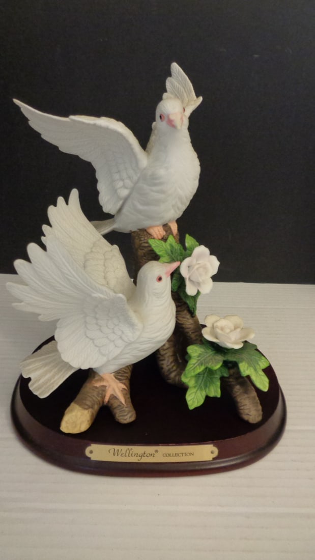 White Dove Figurine on Wood Base: Tiny chip on back branch