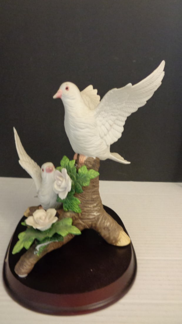 White Dove Figurine on Wood Base - 3