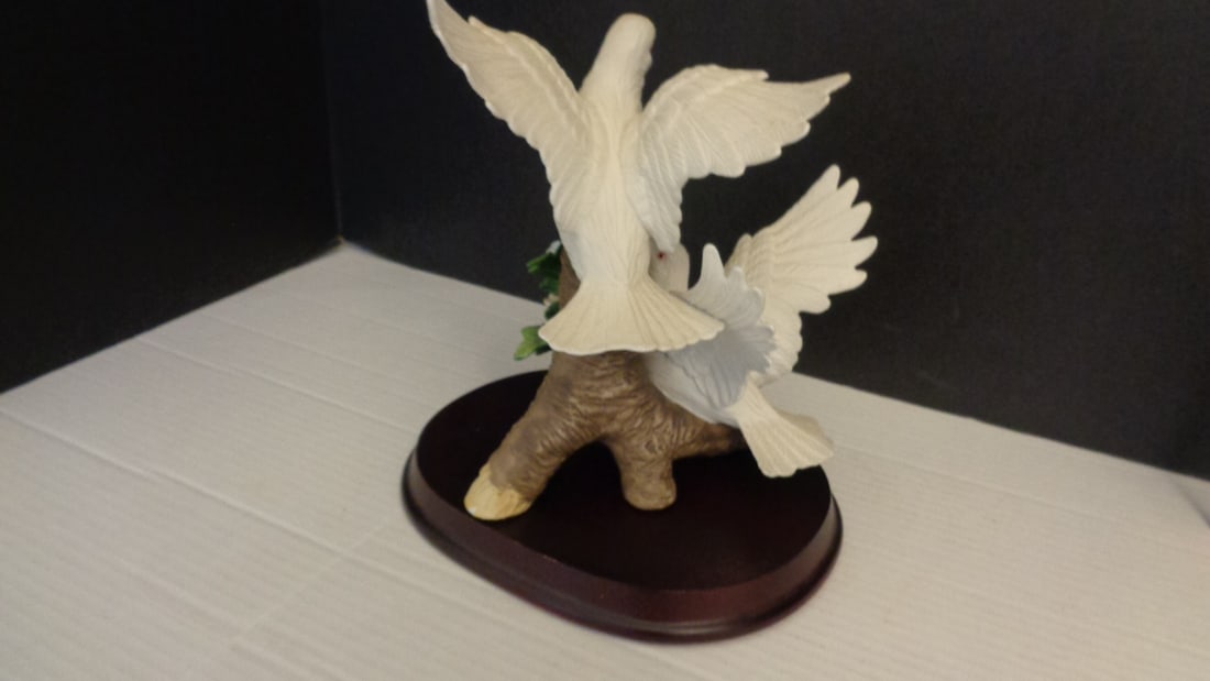 White Dove Figurine on Wood Base - 4