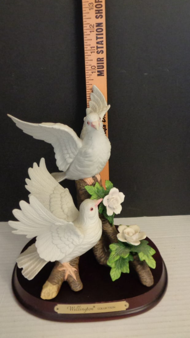 White Dove Figurine on Wood Base - 5