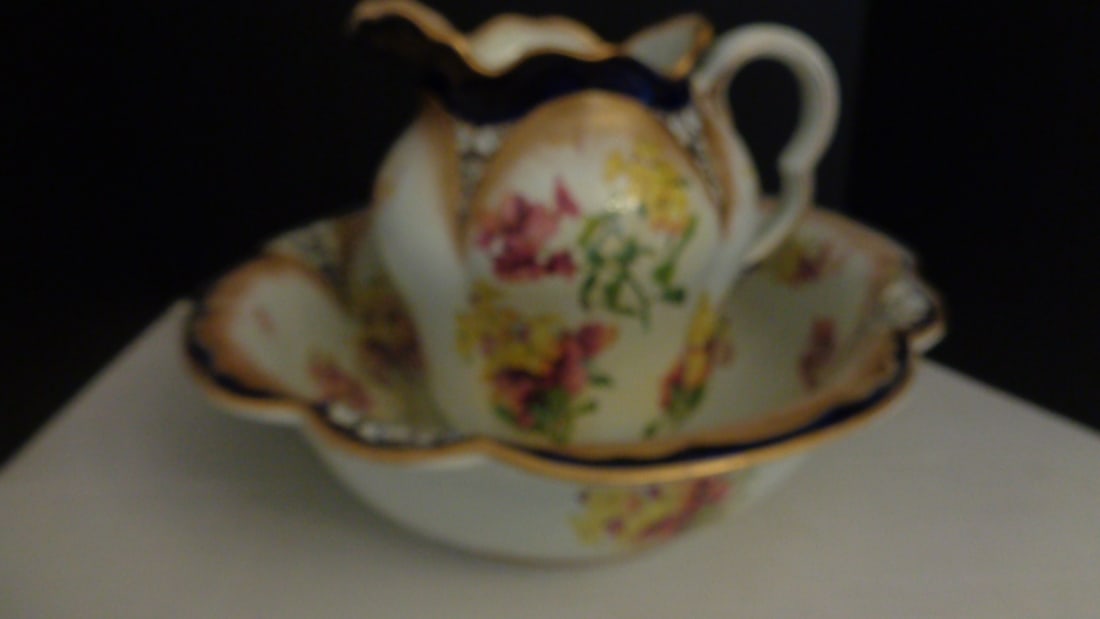 Pitcher & Bowl: Crazing; age wear & crack at top