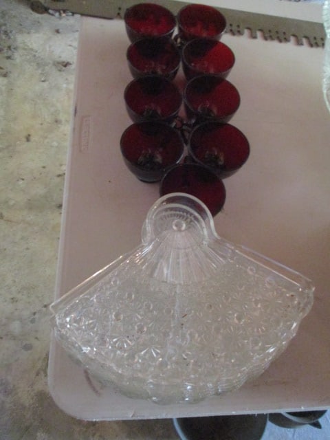 Anchor Hocking Royal Ruby Snack Set, Plate and Punch Cups: .