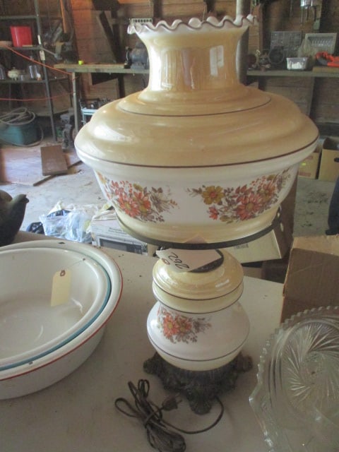 Hurricane Table Parlor Lamp with Applied Floral Pattern: .