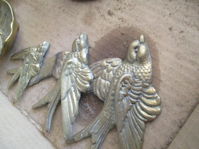 Brass Bell, Brass and Plastic Bird Set and Brass Leaf - 6