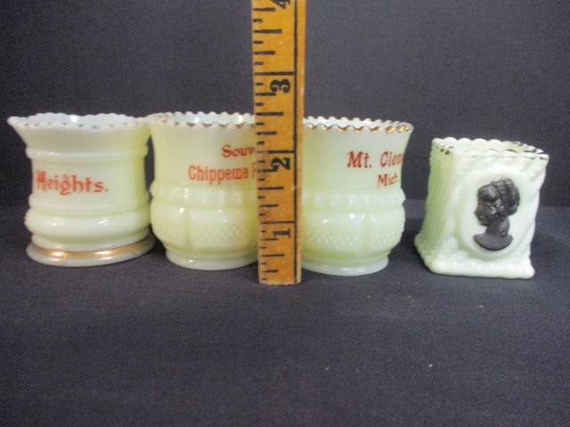 Berlin Heights (Lot of 3) Custard Glass Toothpick Holders & - 6