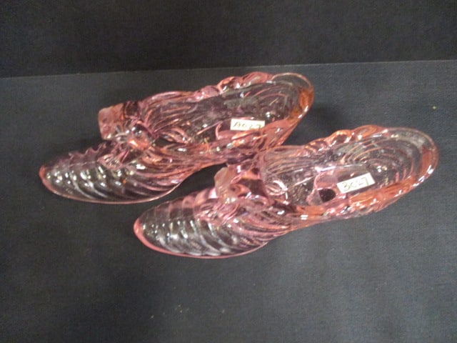 Fenton Art Glass Pink Glass Cat Head Rose Swirl Slipper (2) - 2