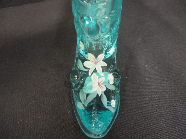 Fenton 95th Anniversary Painted Aqua Signed (Julee Drayer) Slipper - 2