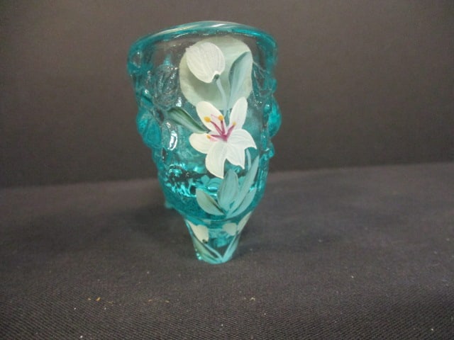 Fenton 95th Anniversary Painted Aqua Signed (Julee Drayer) Slipper - 3