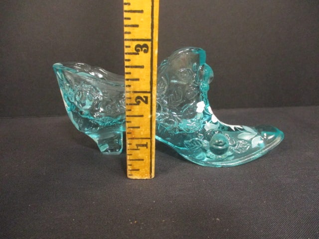 Fenton 95th Anniversary Painted Aqua Signed (Julee Drayer) Slipper - 5